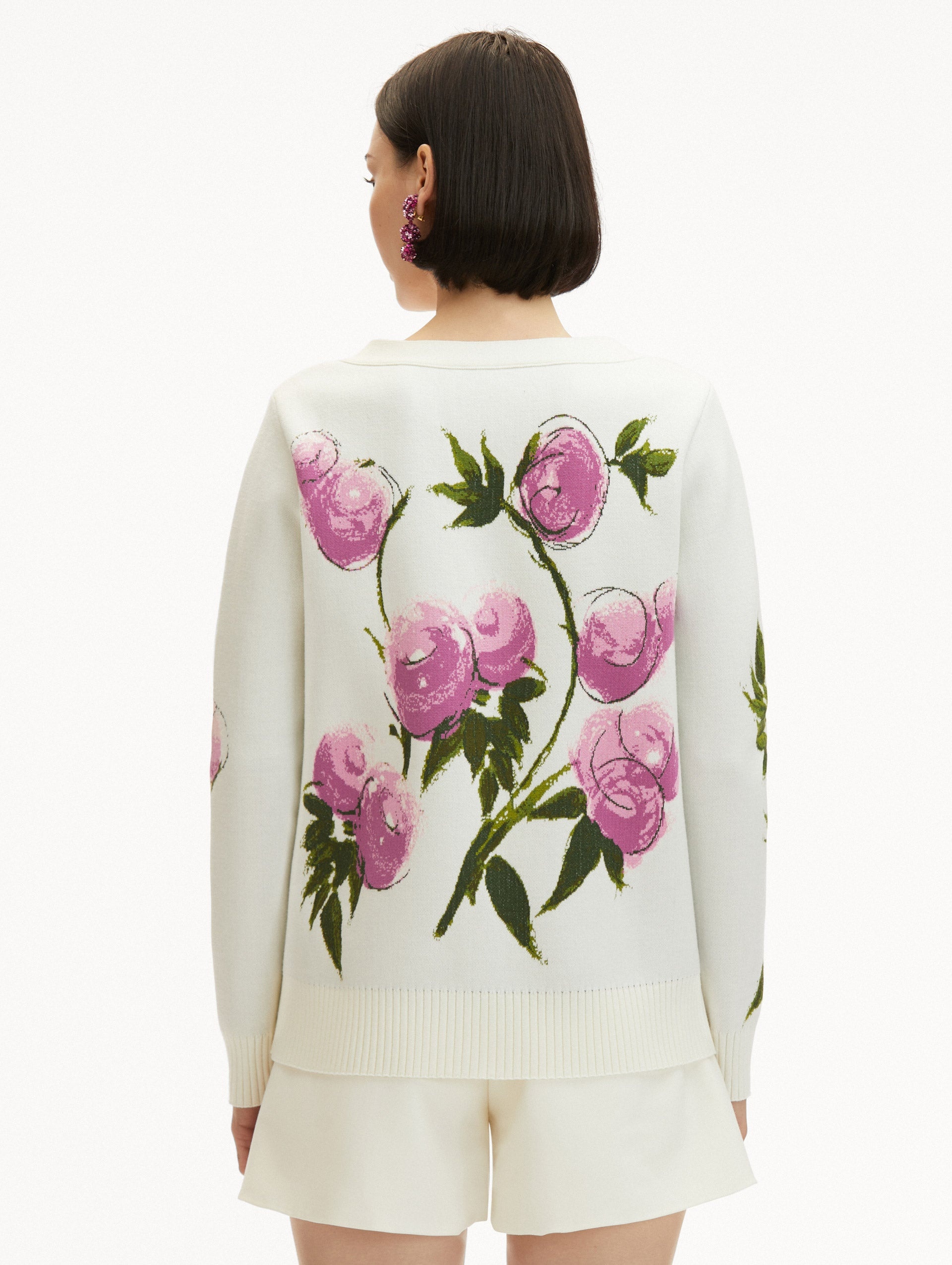 PAINTED ROSES JACQUARD CARDIGAN - 4