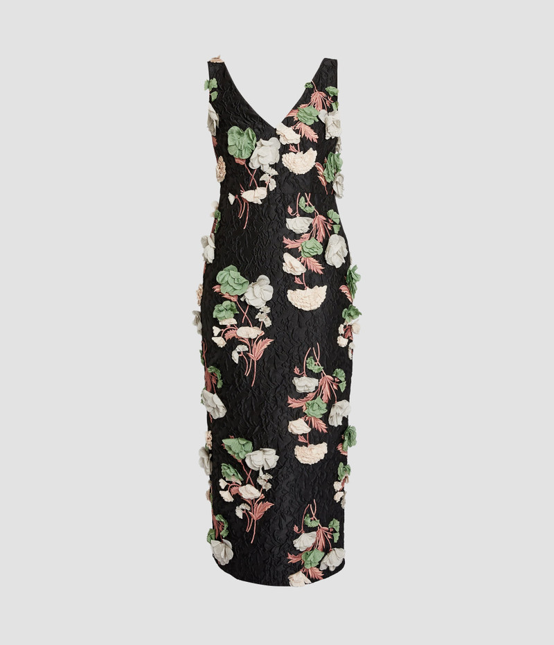 FLORAL EMBROIDERED CLOQUE SLEEVELESS MIDI DRESS 1