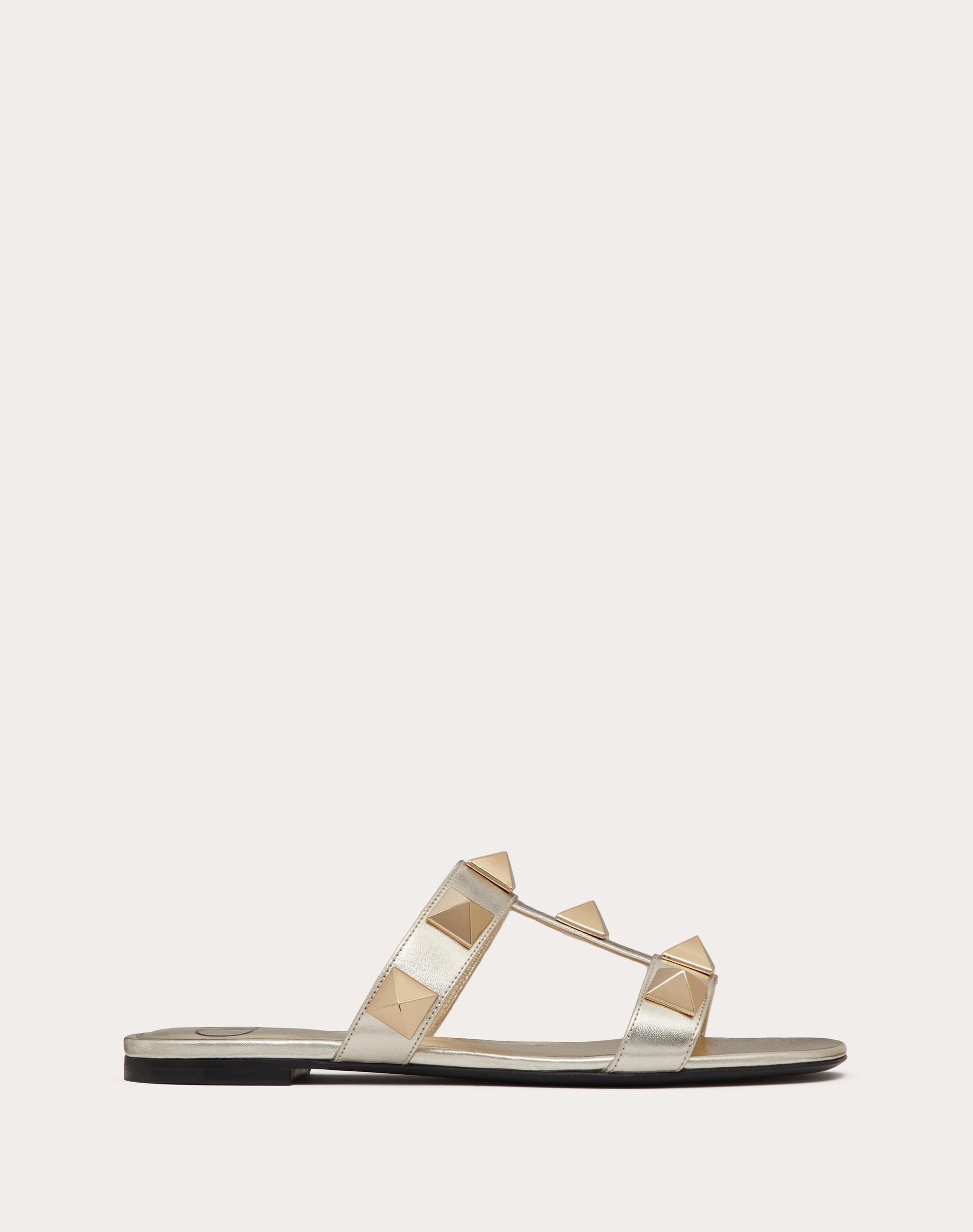 ROMAN STUD METALLIC NAPPA SLIDE SANDAL WITH MATCHING STUDS - 1