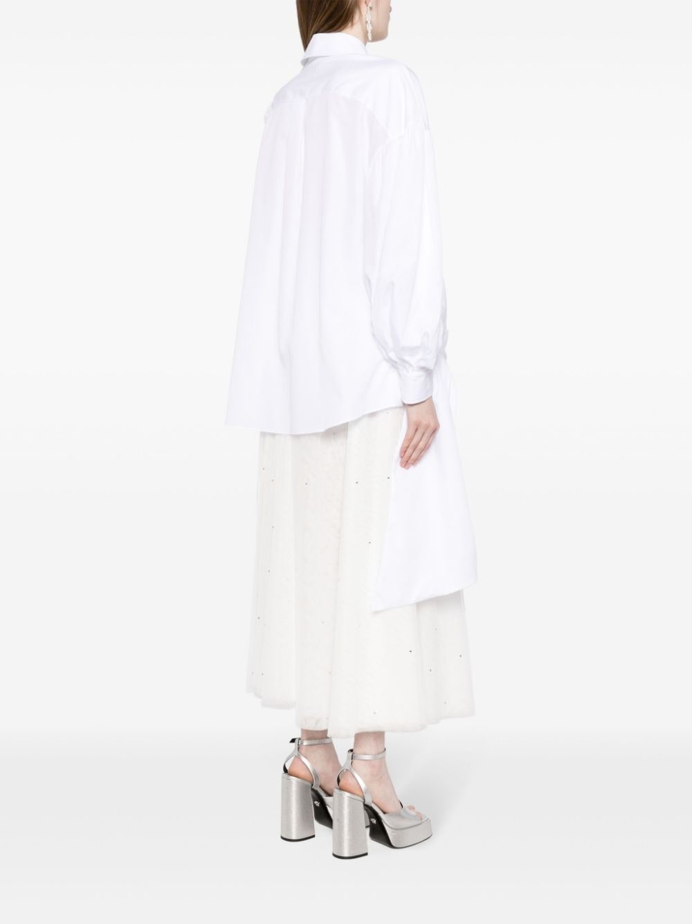 floral-appliquÃ© draped cotton shirt - 4