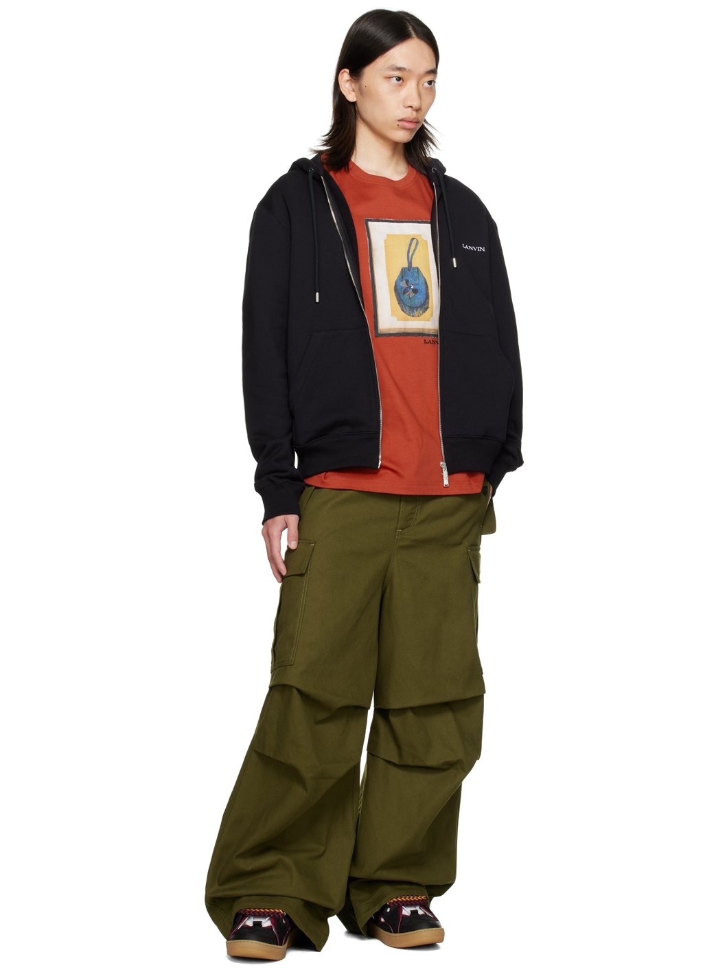 Black Archives Print Zipped Hoodie - 4