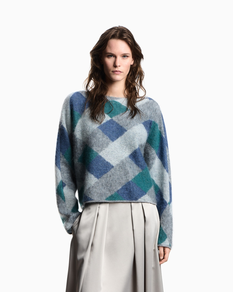 EMPORIO ARMANI BOAT-NECK JUMPER IN JACQUARD WOOL-MOHAIR BLEND WITH AN ALL-OVER PATTERN outlook