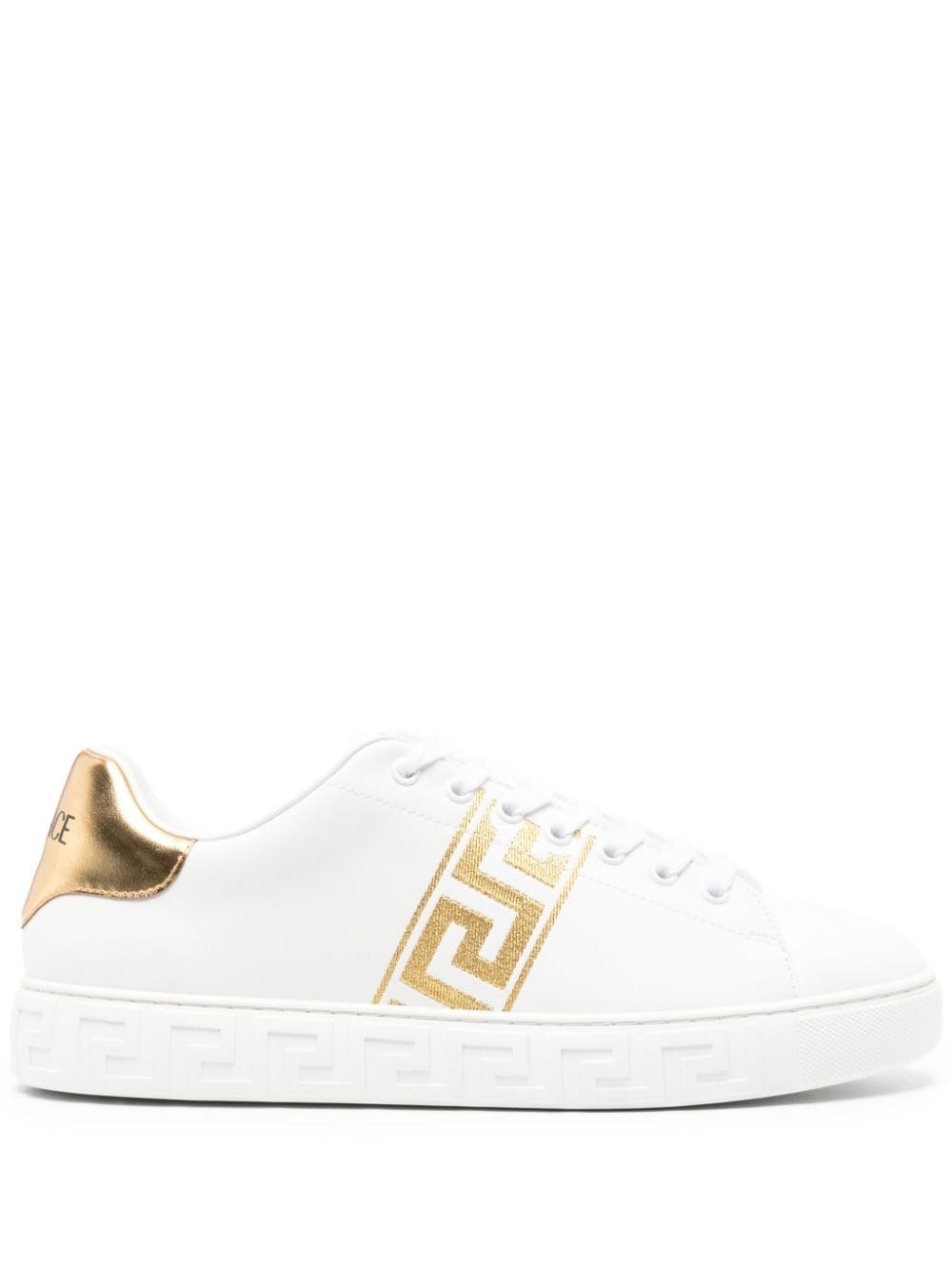 Embroidered Greca leather sneakers - 1
