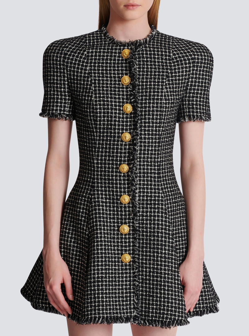 Pleated flared dress in gingham tweed 5