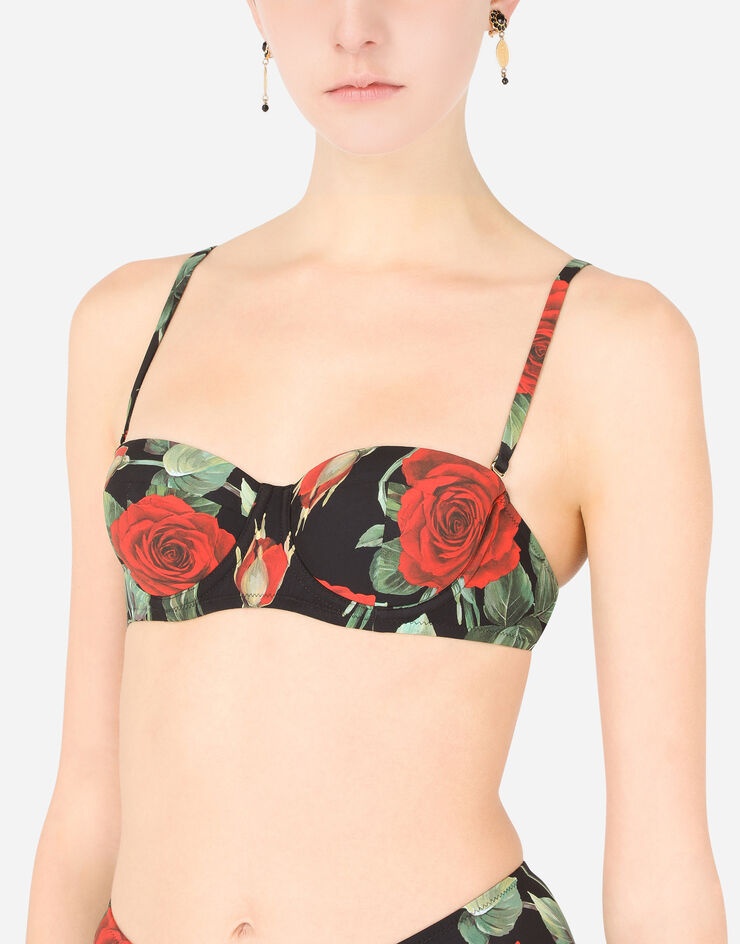 Rose-print balconette bikini top - 4