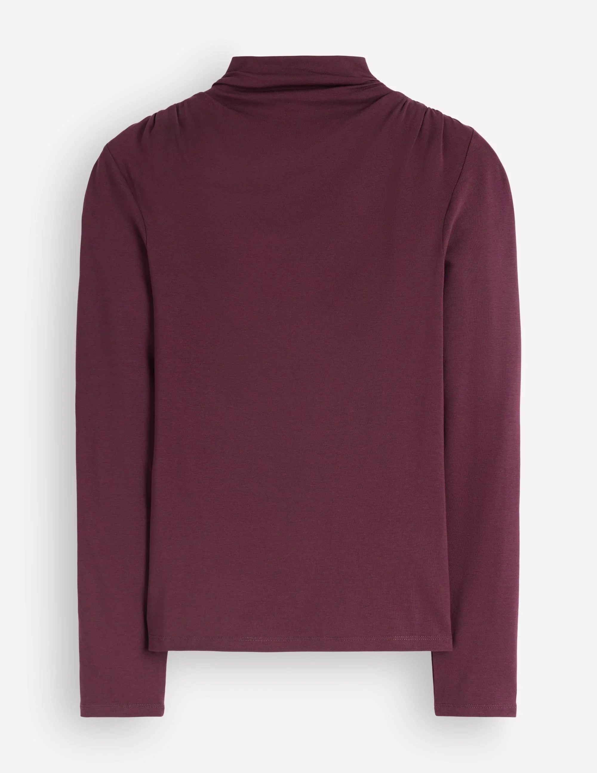 Ruched Neck Long Sleeve-Dark Cherry - 1