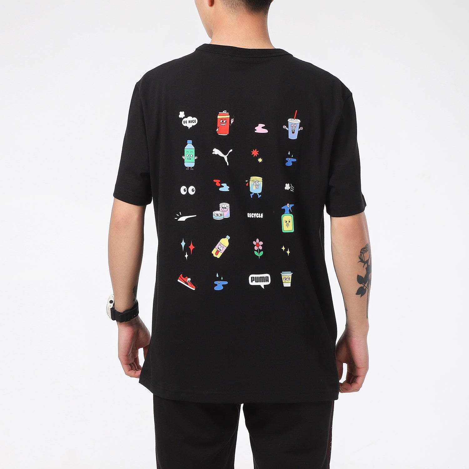 PUMA Sports Alphabet Printing Round Neck Short Sleeve Black 531335-51 - 4