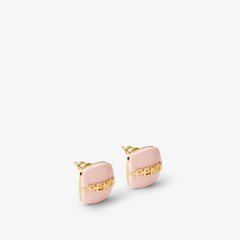 Fendigraphy Earrings Pastel pink and gold-colored metal earrings 1