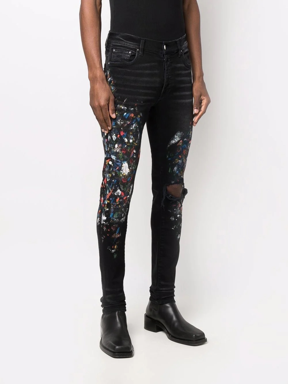 paint print distressed skinny jeans - 3