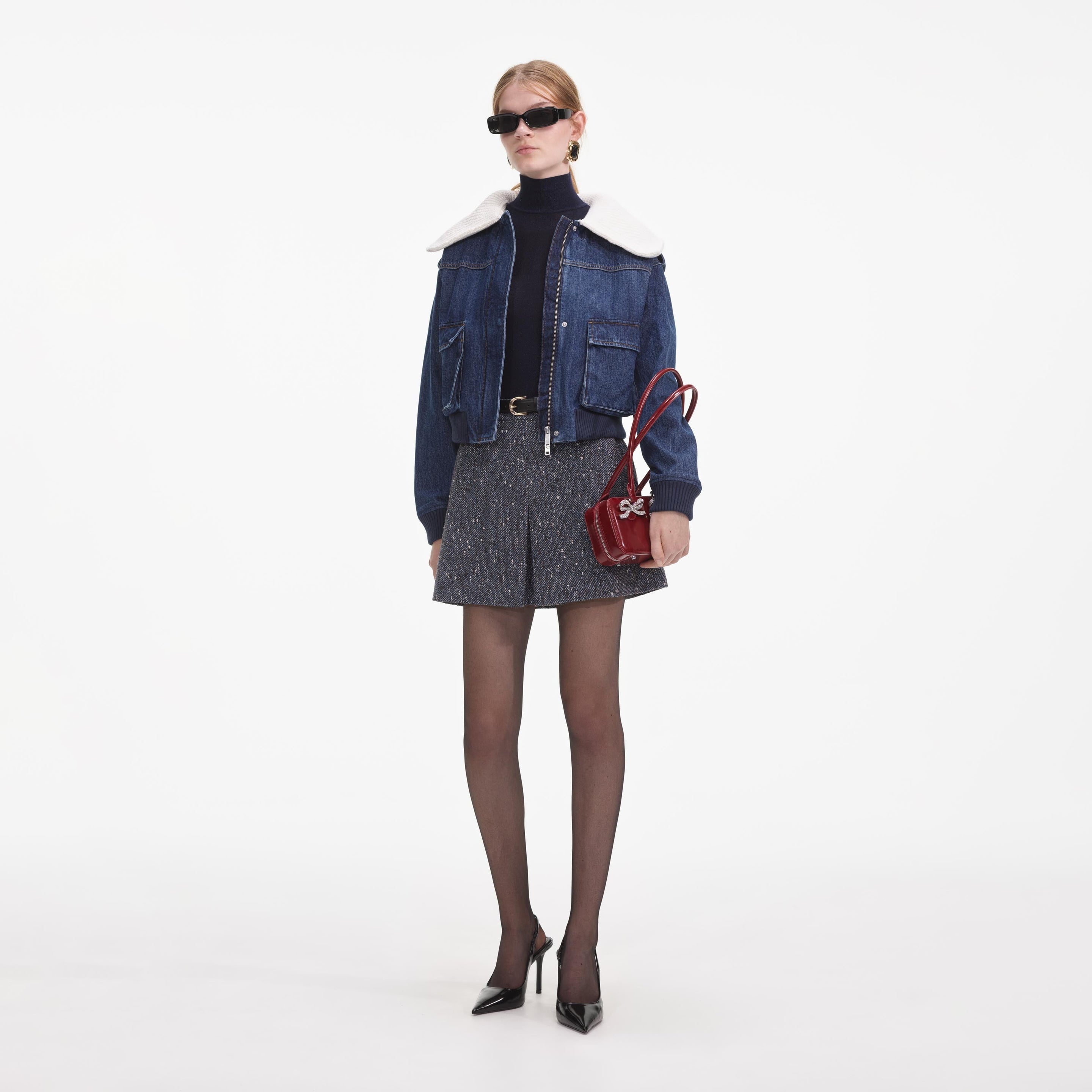 Denim Knit Collar Jacket - 2