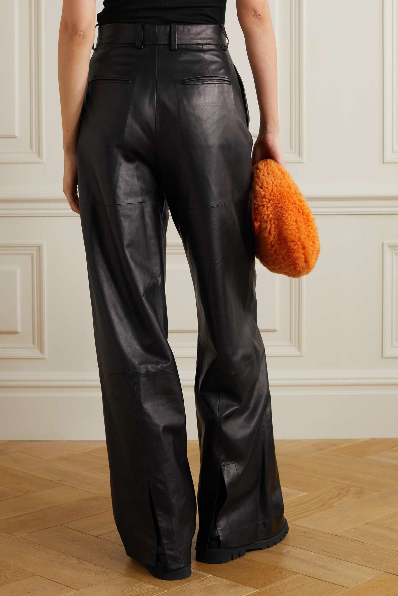 Pleated leather wide-leg pants - 4