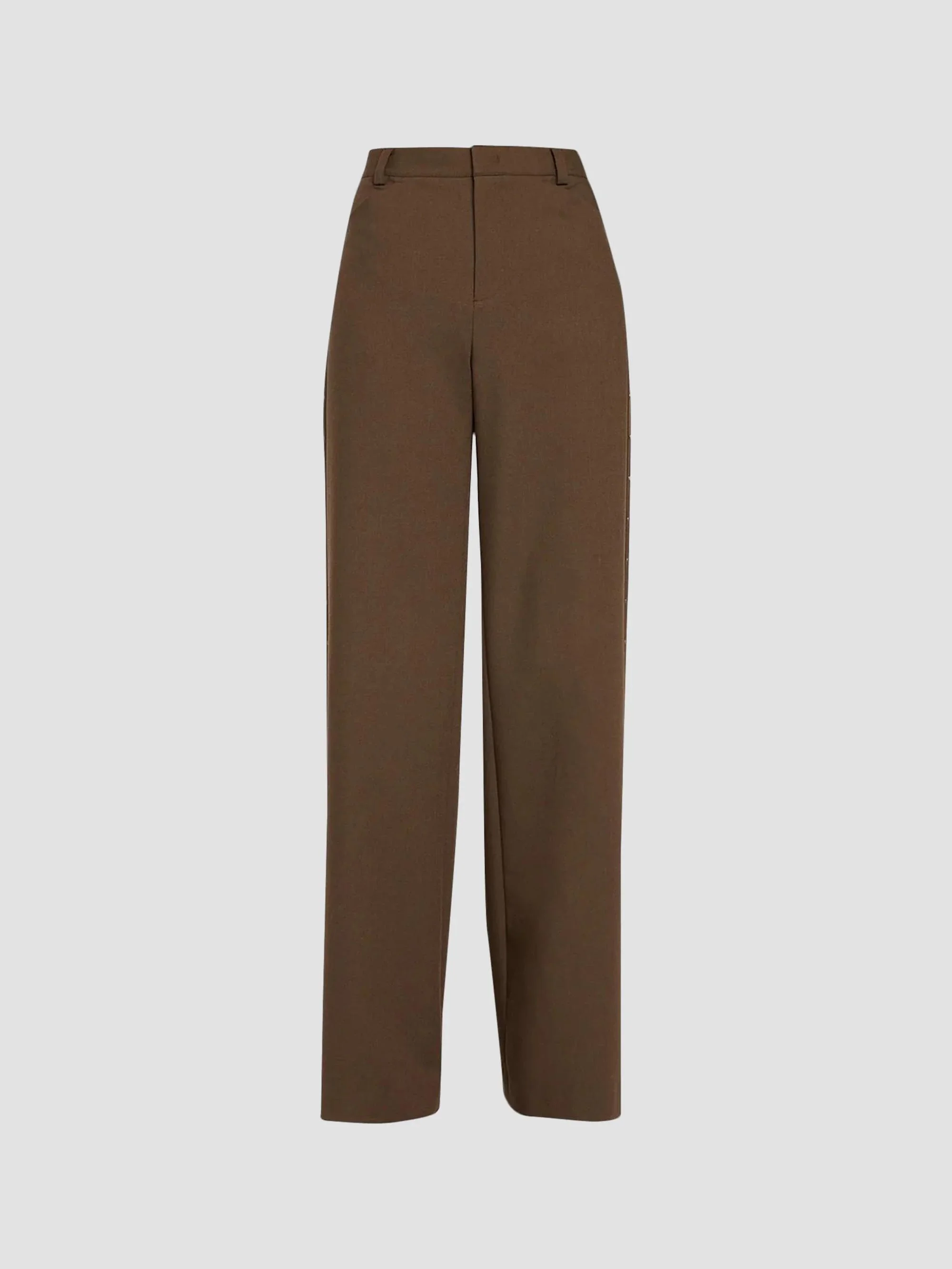Women's Studded Wide-Leg Trousers - Smoked Truffle - 1
