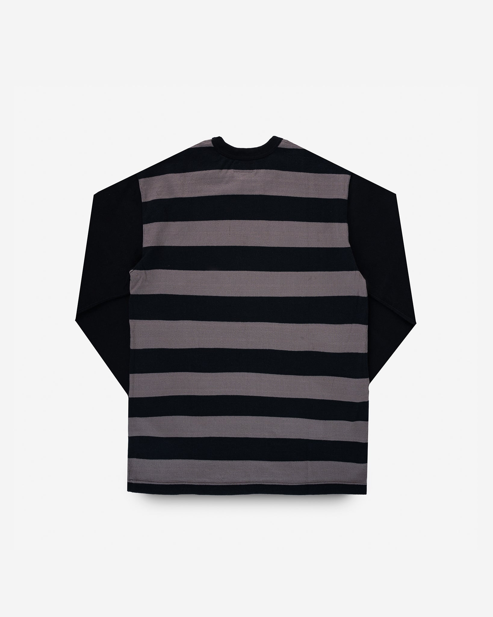 IHTB-05-GRY 11oz Cotton Knit Long-Sleeved Sweater - Striped Body with Black Arms - 5