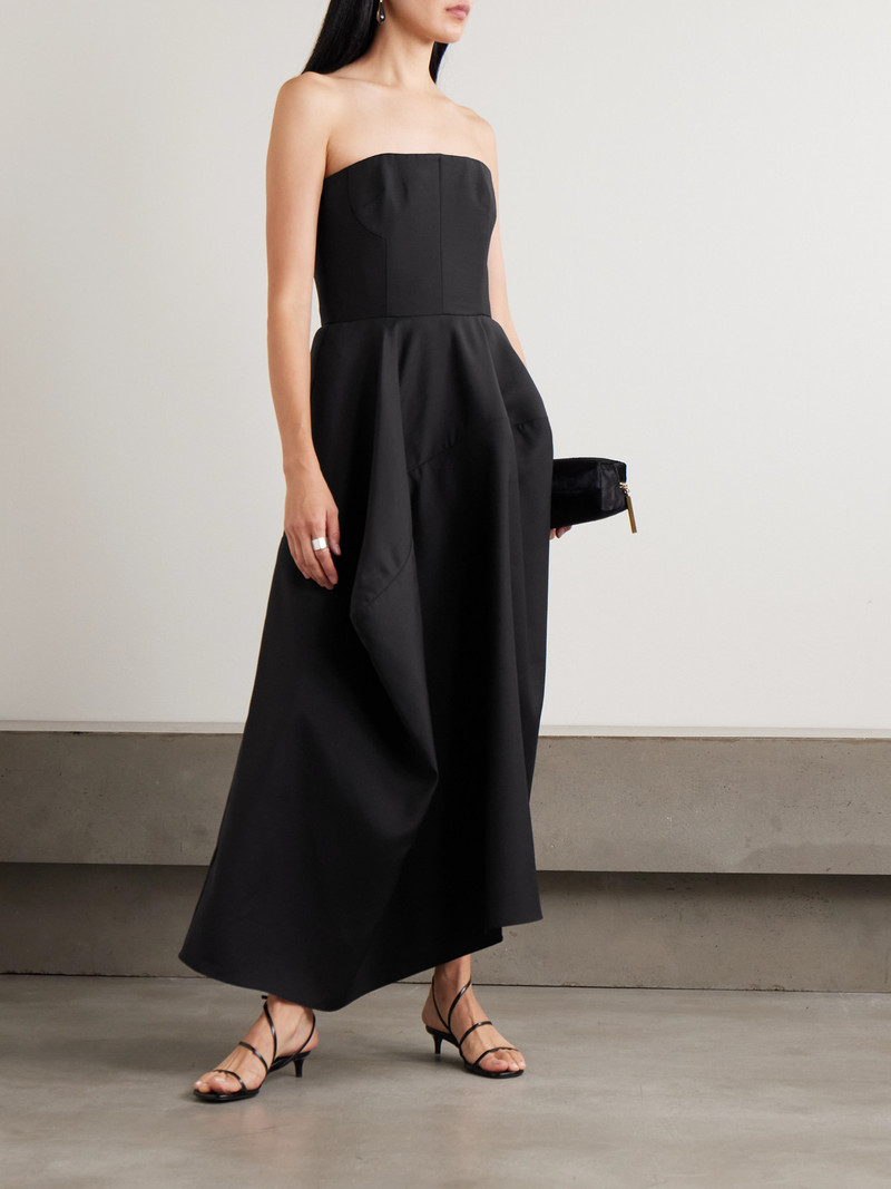 HEIRLOME Karla Strapless Asymmetric Gathered Draped Wool And Silk-blend Faille Maxi Dress outlook