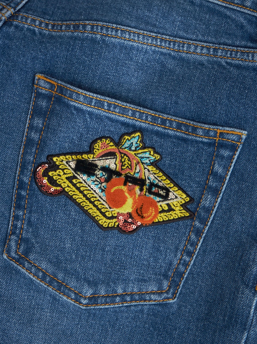 DENIM JEANS WITH EMBROIDERED PATCH - 6