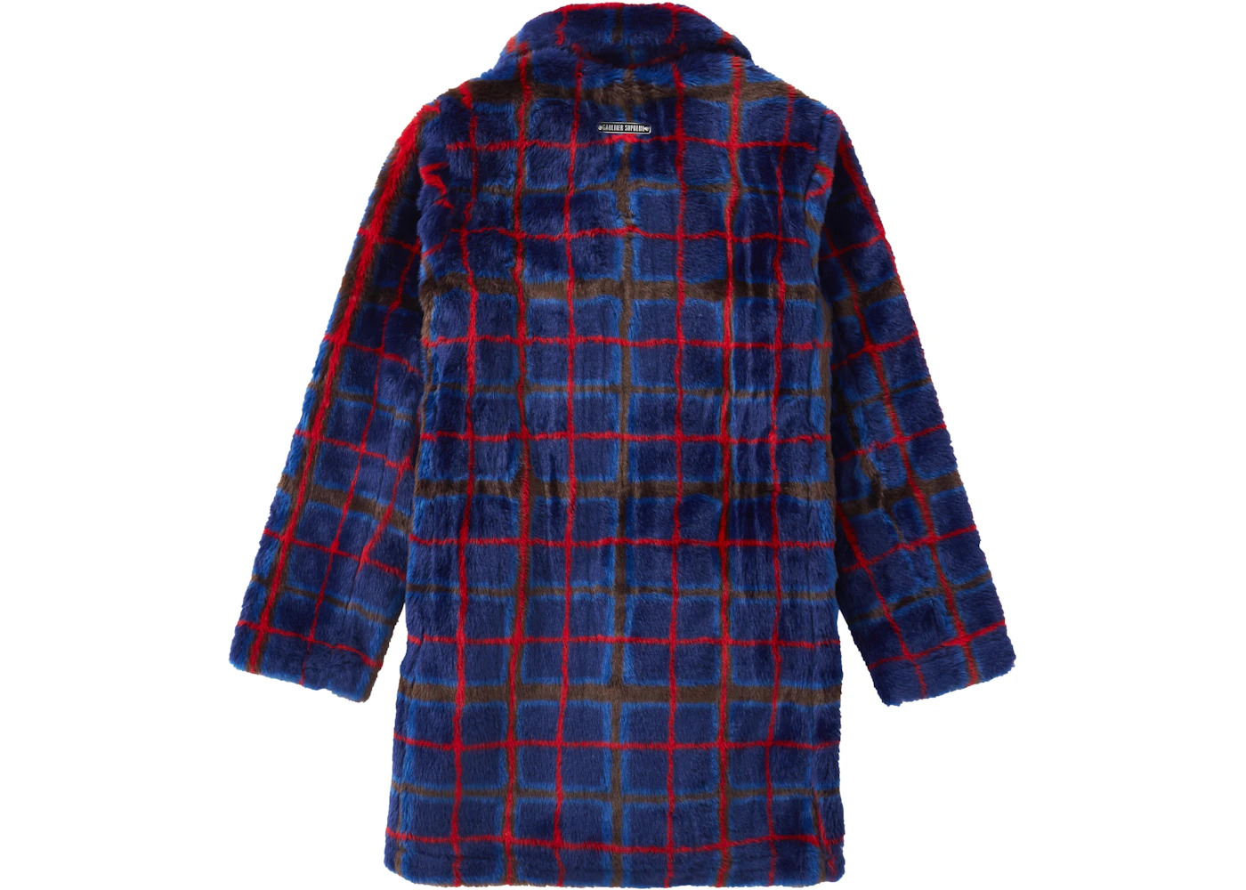 Supreme Jean Paul Gaultier Double Breasted Plaid Faux Fur Coat Blue - 3