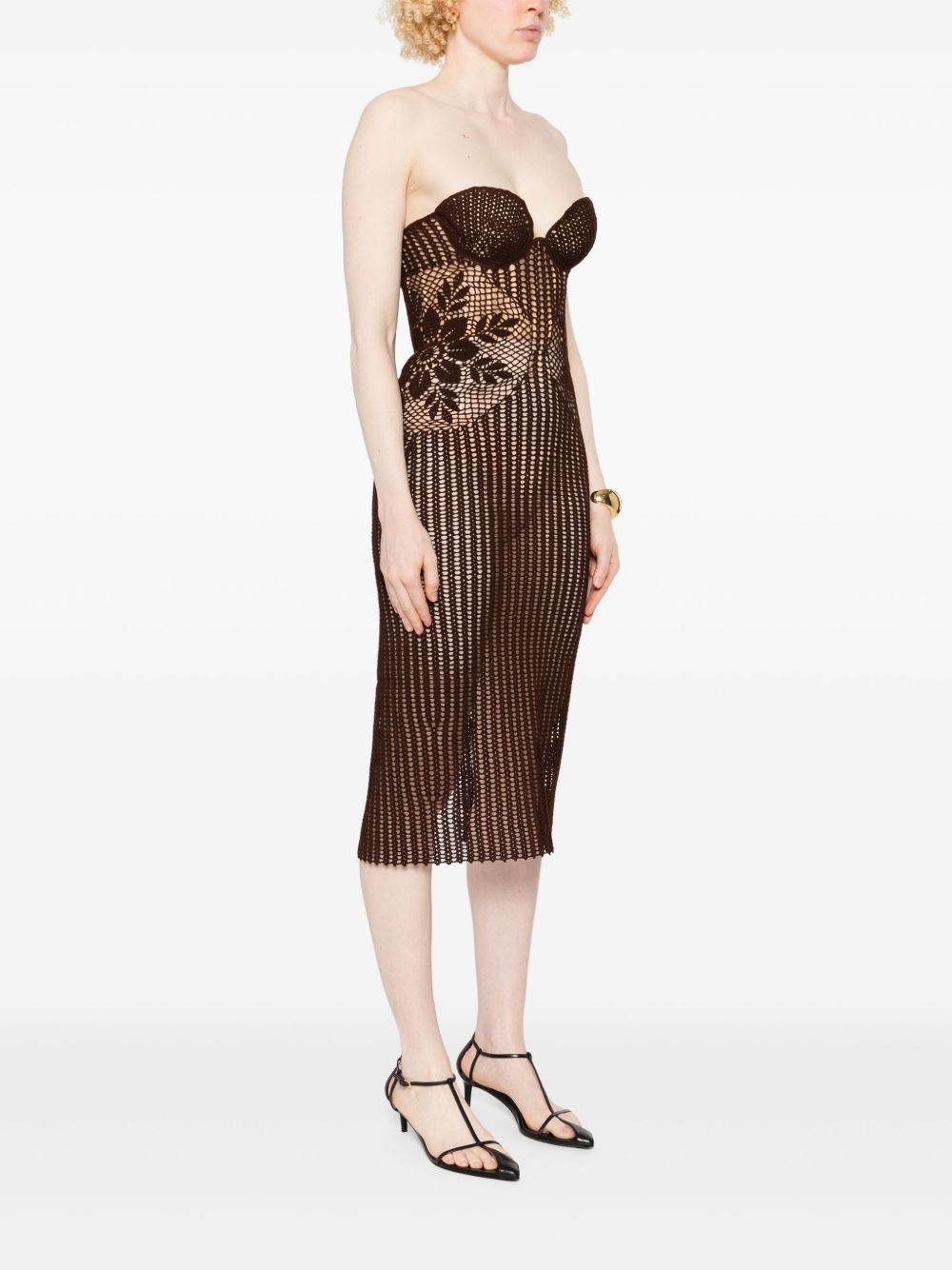 strapless crochet midi dress - 3