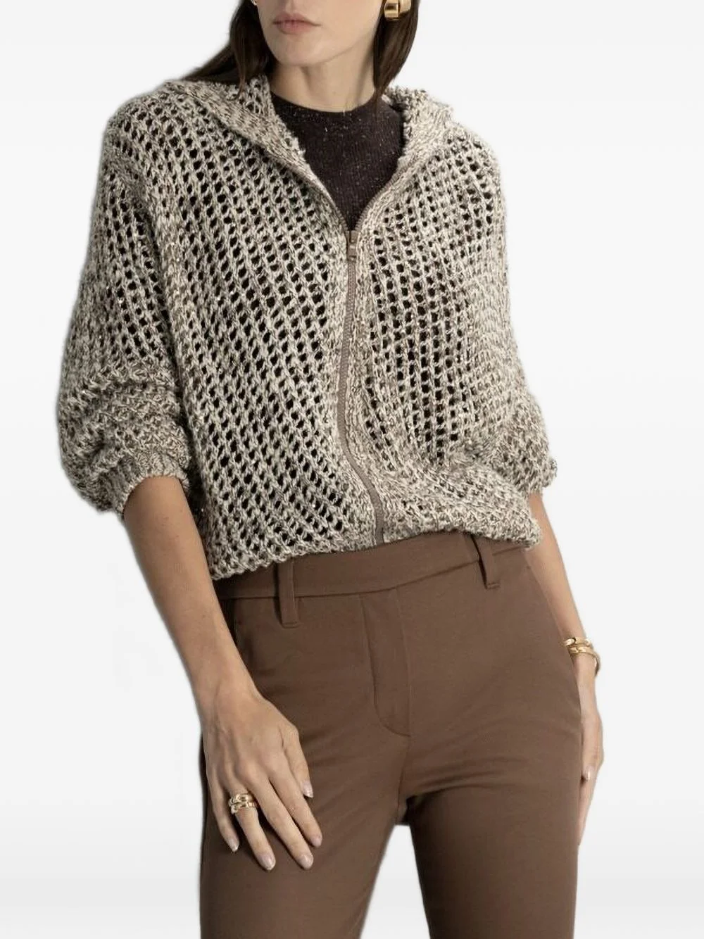 sequin-embellished hooded cardigan - 1