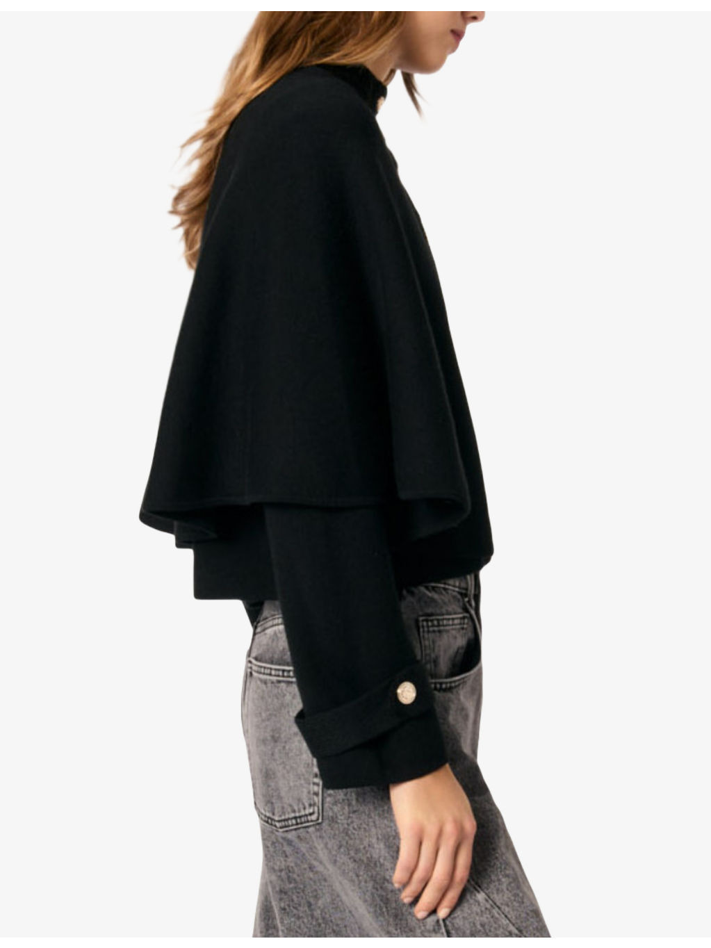 Cape-detail long-sleeved knitted cardigan - 3