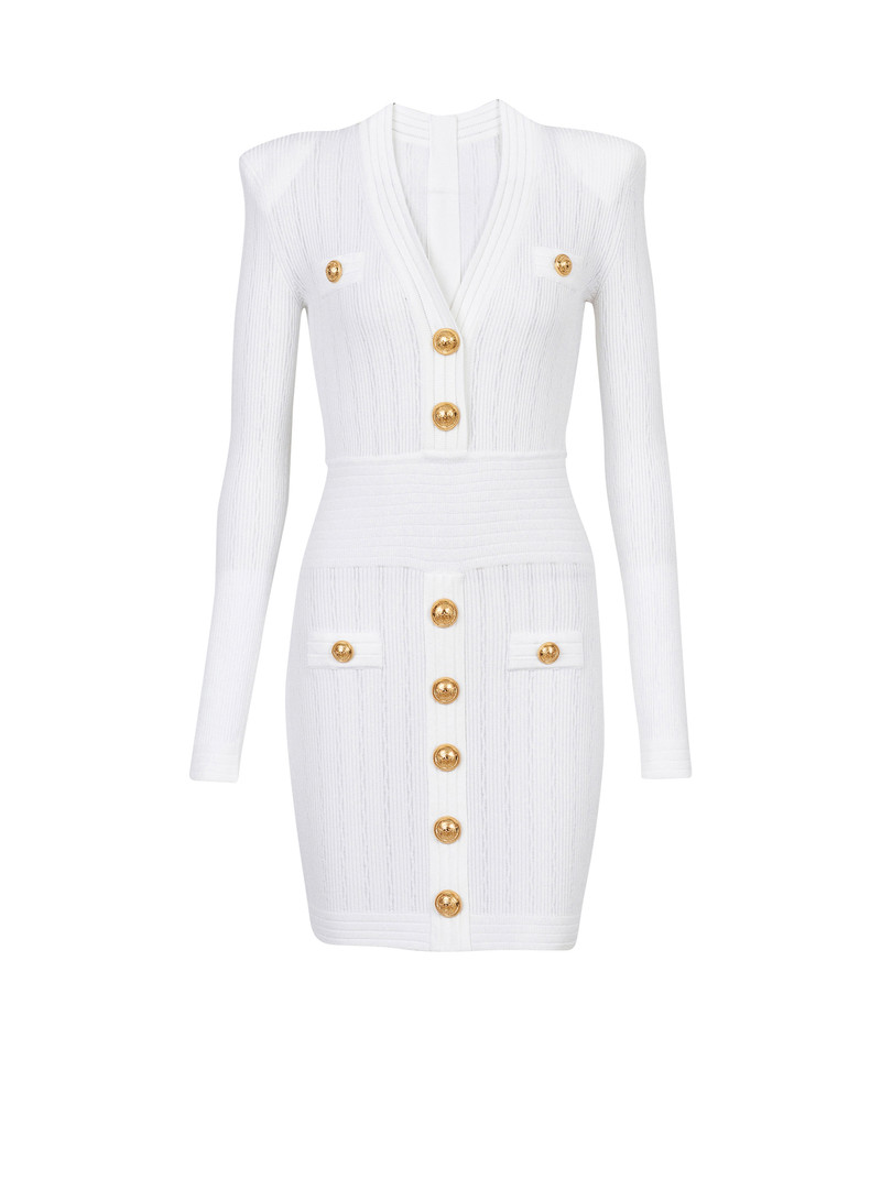 Short eco-designed knit dress with gold-tone buttons - 1