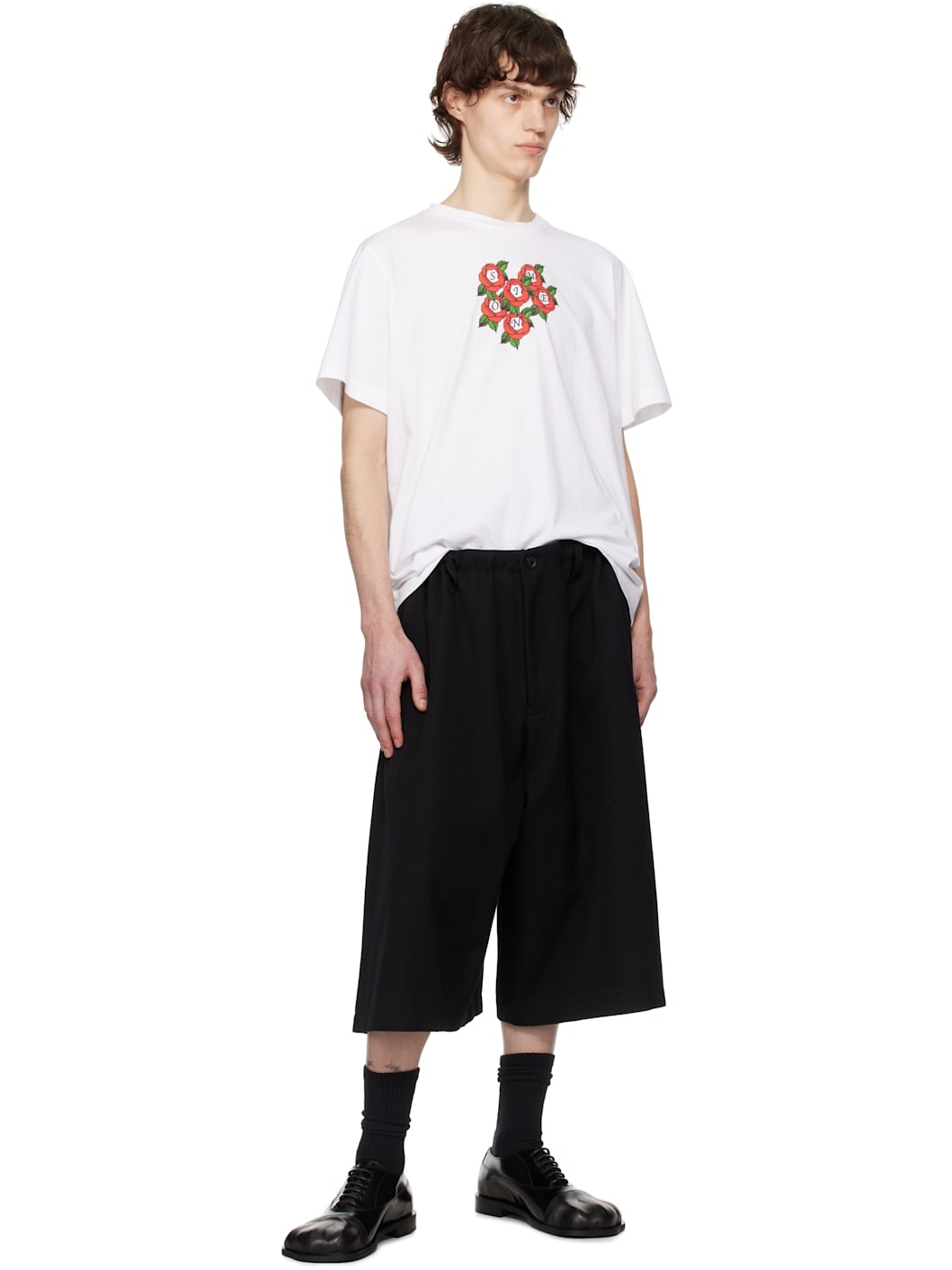 White Cluster Rose Logo Print Short Sleeve T-shirt - 5