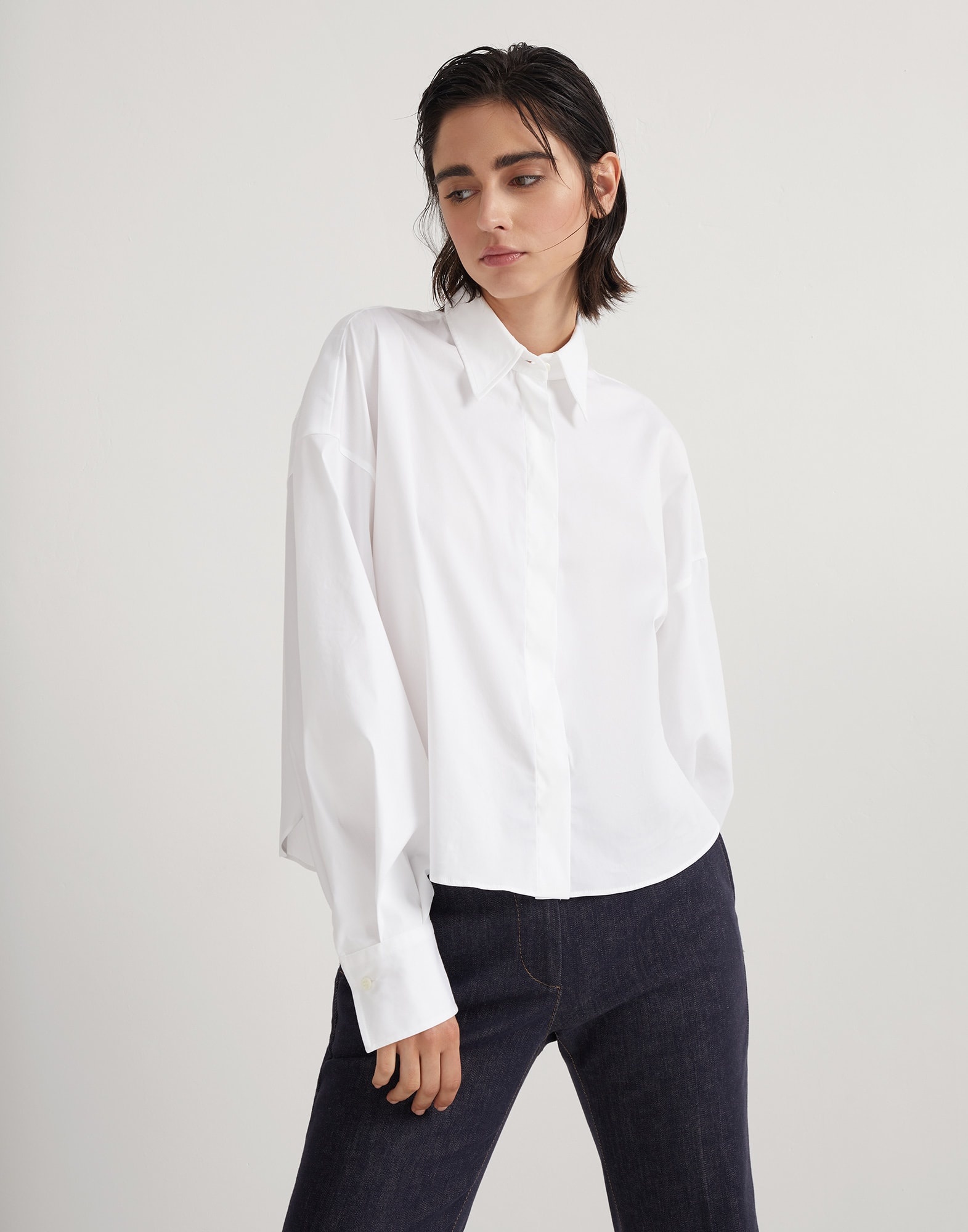 Stretch cotton poplin shirt with monili - 1