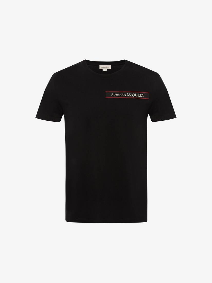Men's Selvedge Logo Tape Detail T-shirt in Black - 1