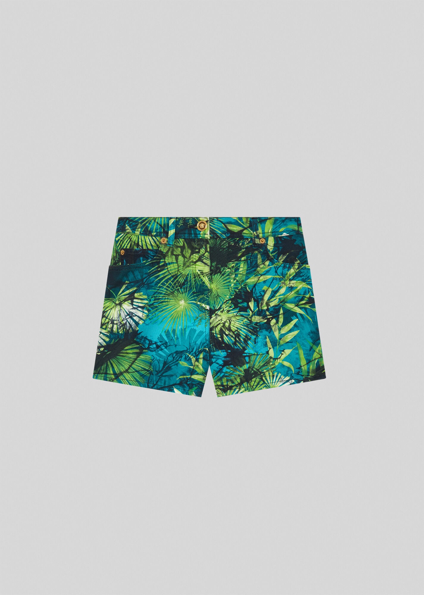 Jungle Print Denim Shorts - 1
