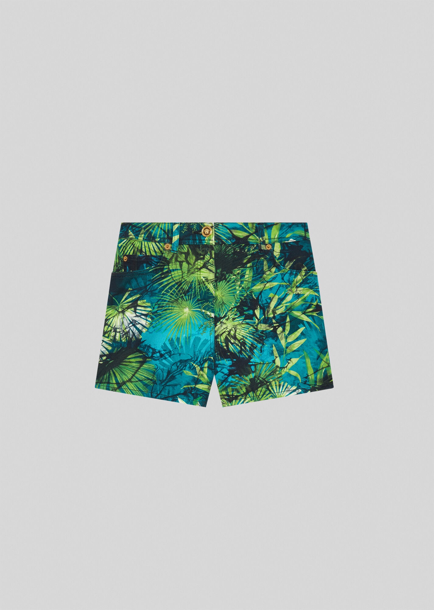 Jungle Print Denim Shorts - 1