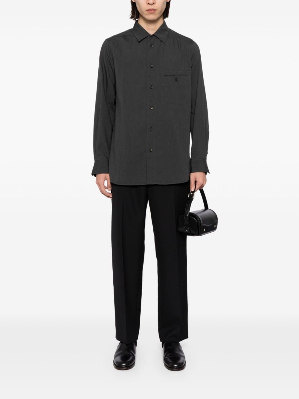 long-sleeve jetted-pocket shirt - 2