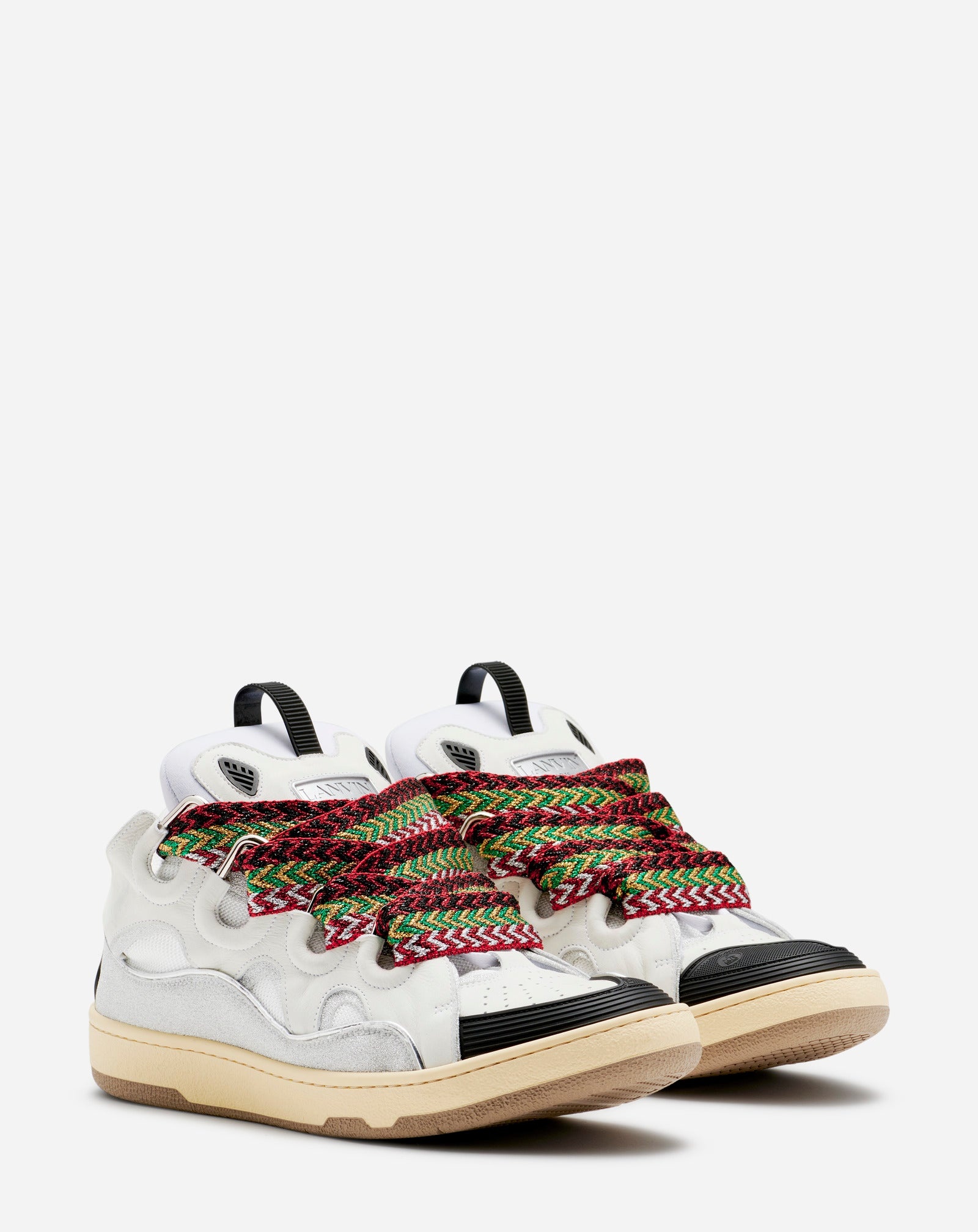 LEATHER AND GLITTER TECHNICAL MATERIAL CURB SNEAKERS - 2