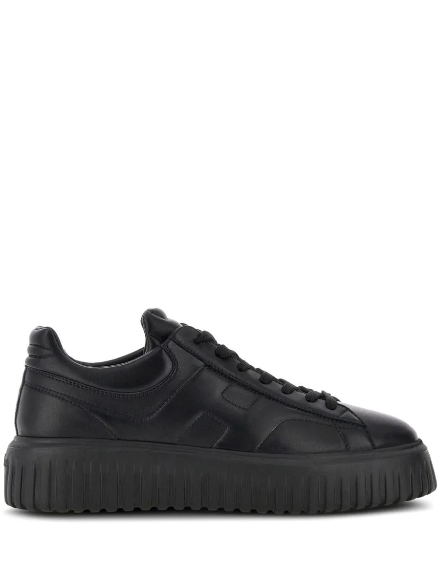 Hogan H-Stripes Sneakers In Black Sheepskin Leather - 1