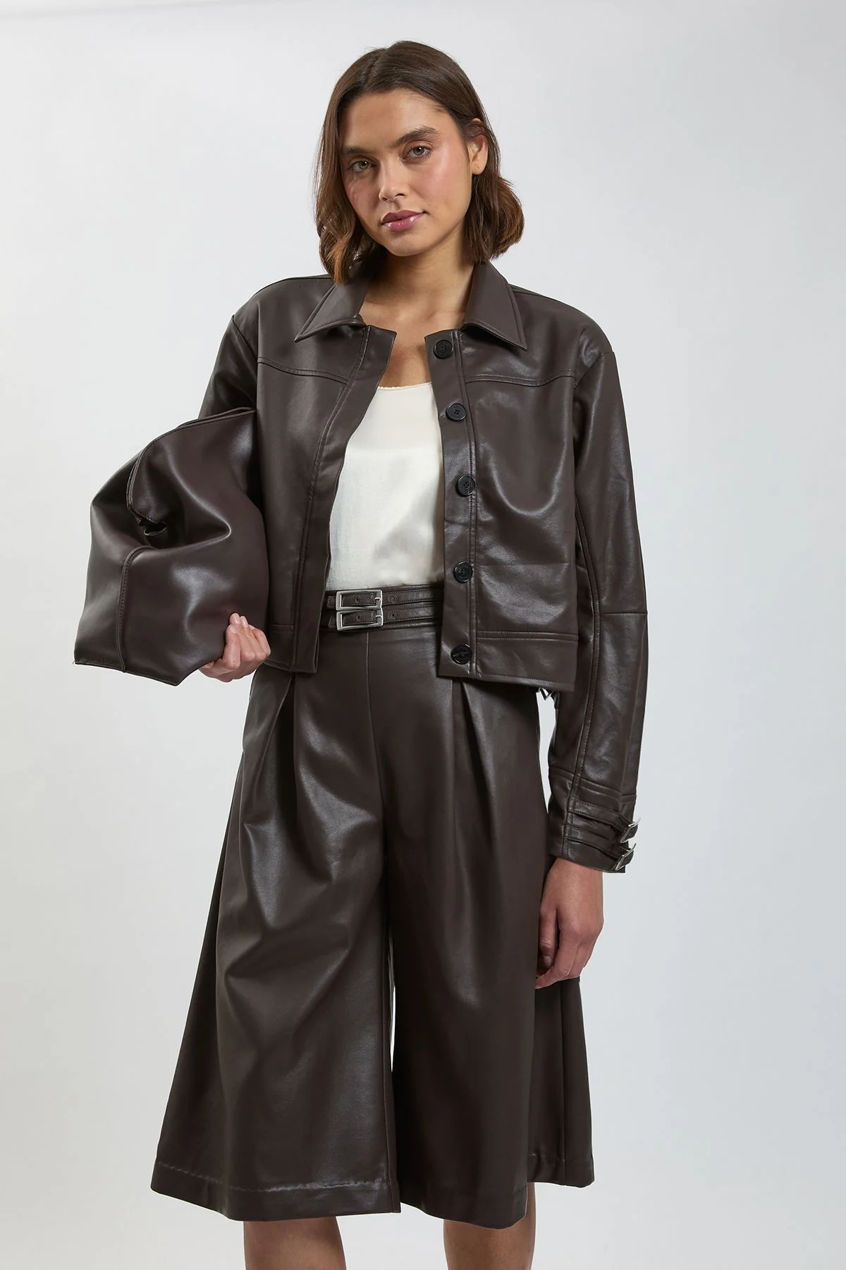 Faux Leather Tab Detail Bomber - 1