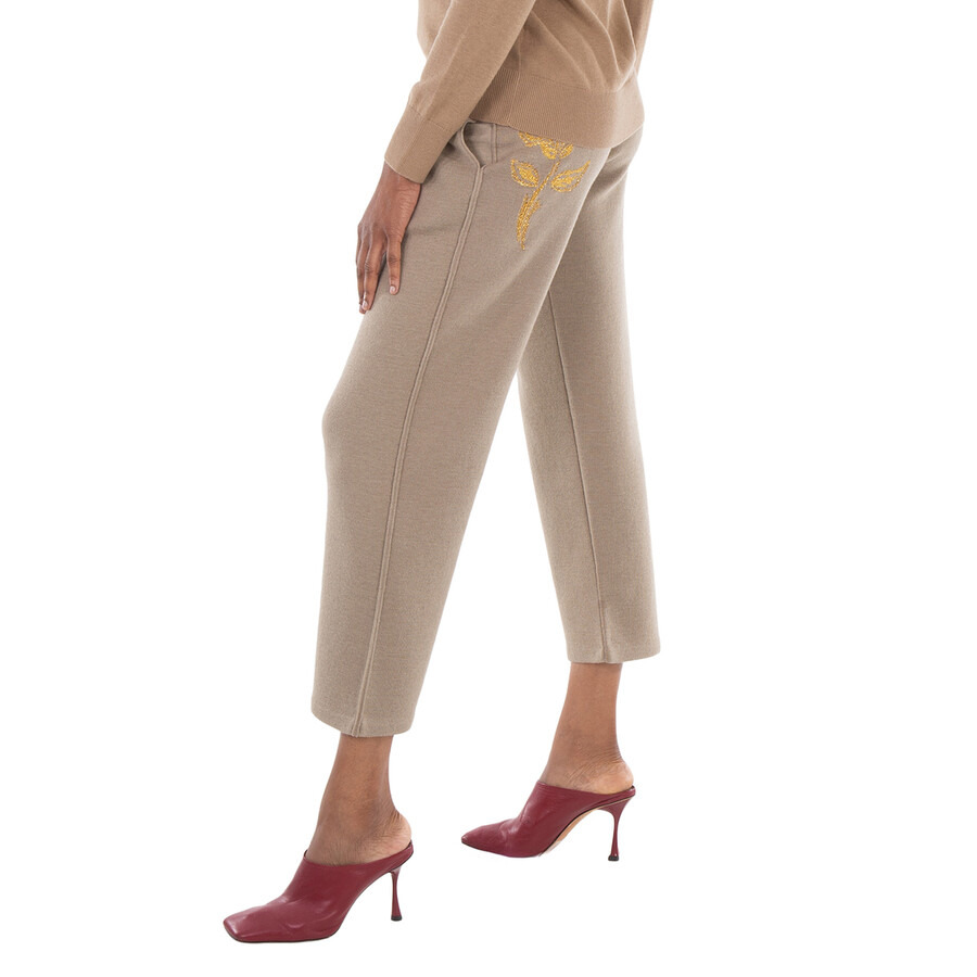 Burberry Rose Embroidered Drawstring Wool Trousers - 4