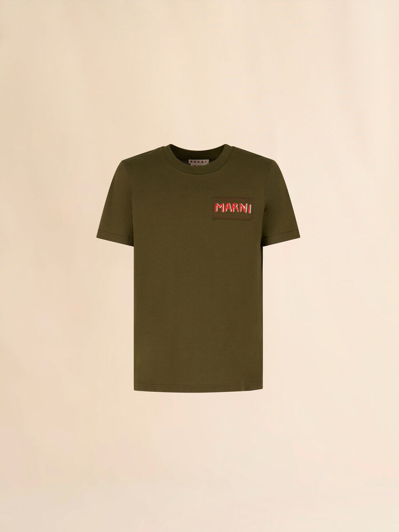 DEEP GREEN COTTON CREW NECK T-SHIRT WITH MARNI LABEL 1