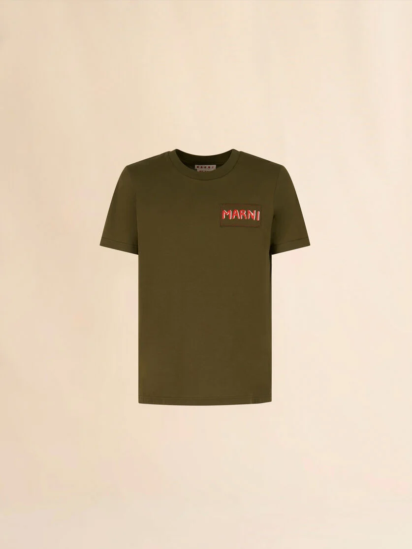 DEEP GREEN COTTON CREW NECK T-SHIRT WITH MARNI LABEL - 1