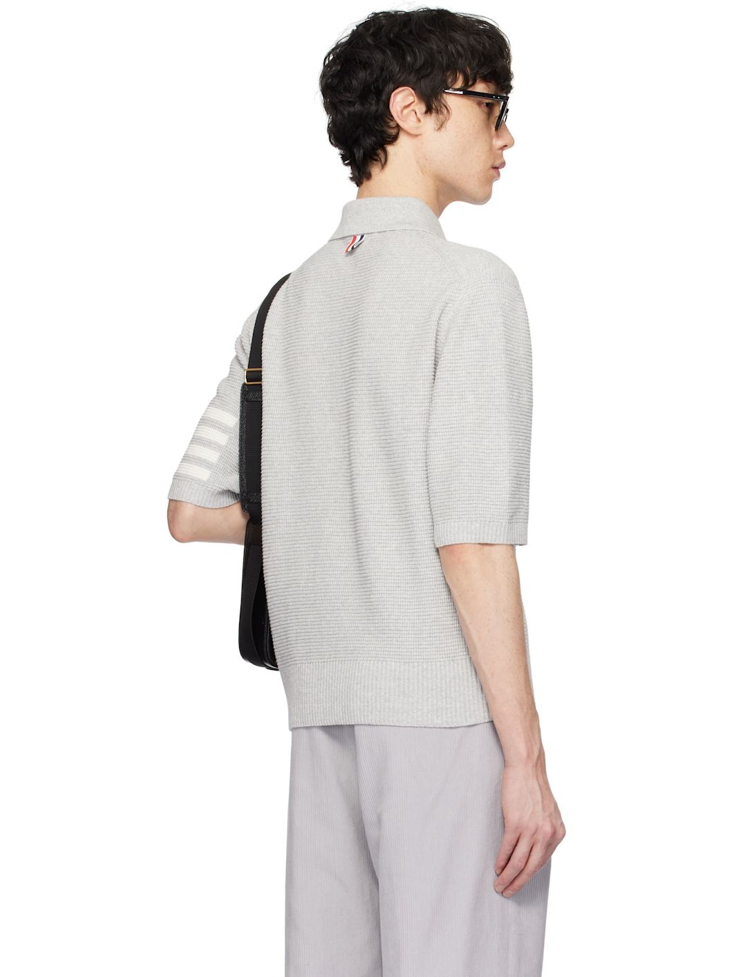 Gray Linen Cotton 4-Bar Relaxed Fit Polo - 3