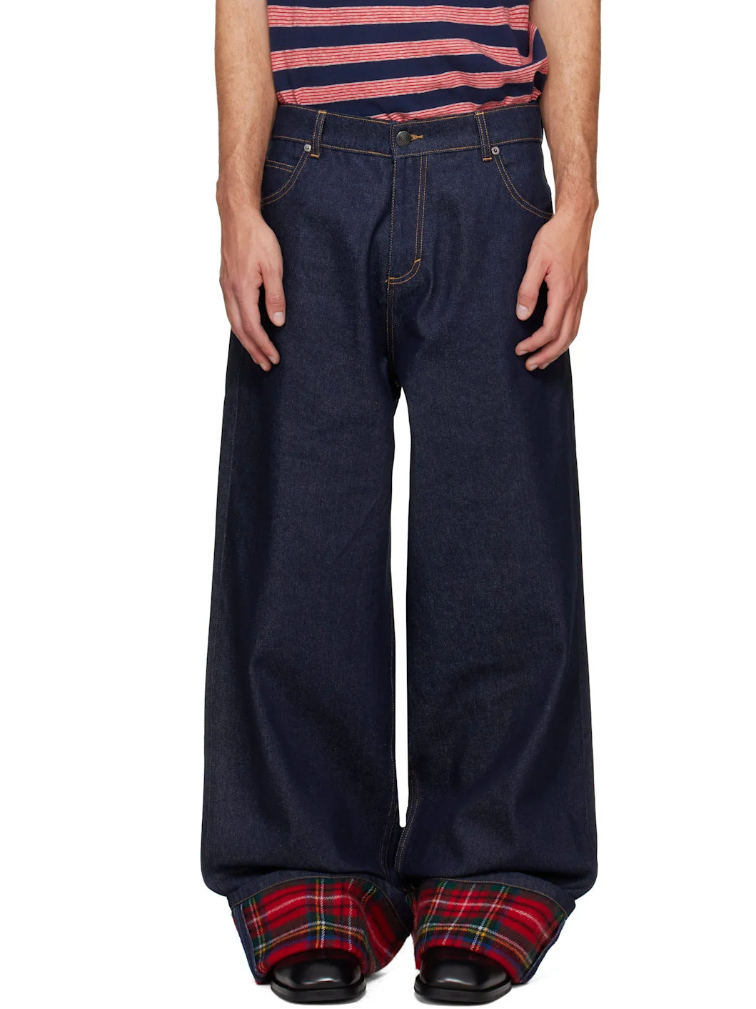 Navy Scarf Wide Leg Jeans - 1