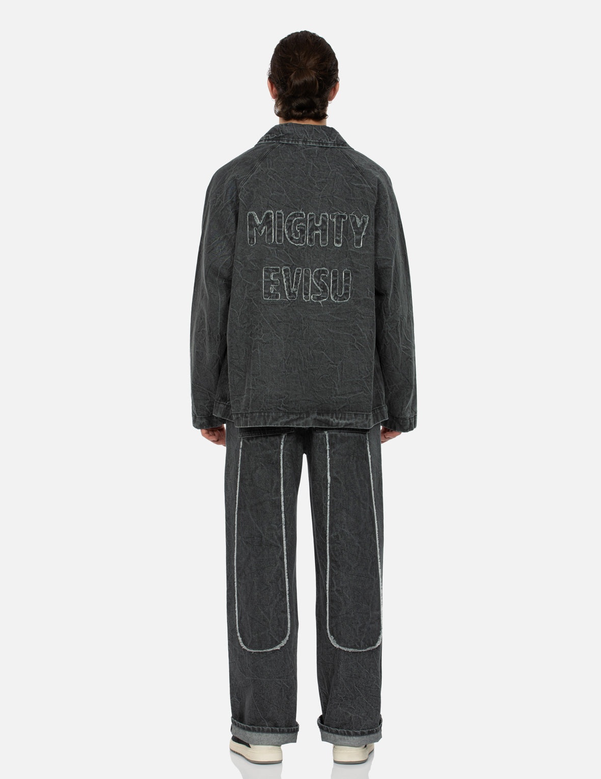 SEAGULL AND SLOGAN EMBROIDERY OVERSIZED  DENIM COACH JACKET - 6