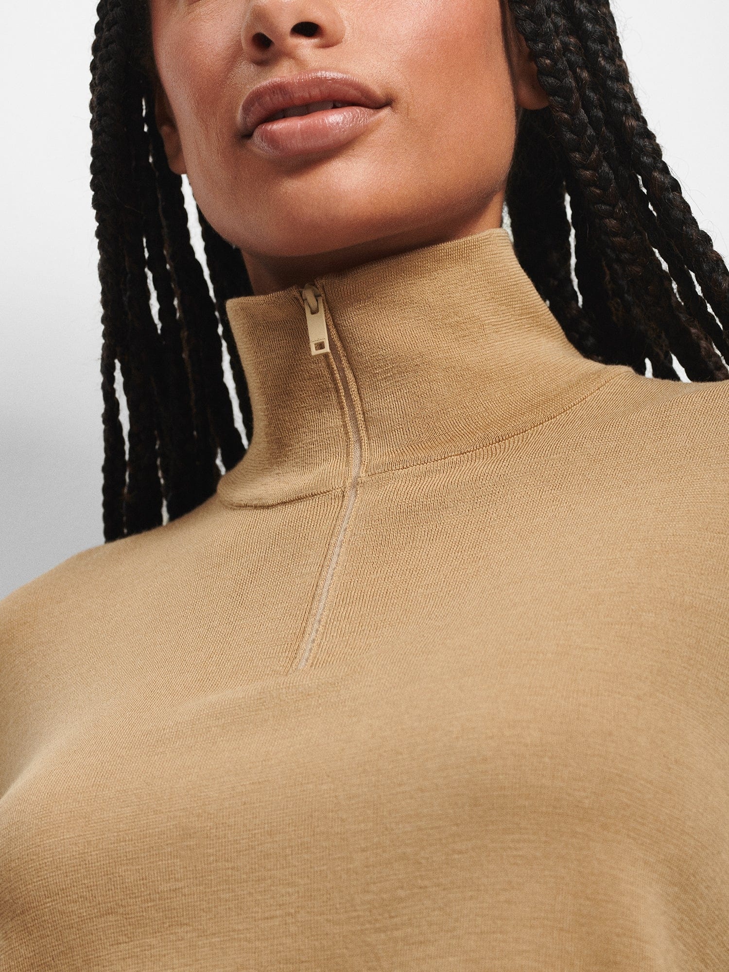 Womens Regenerative Merino Wool Half-Zip Sweater - Camel - 4
