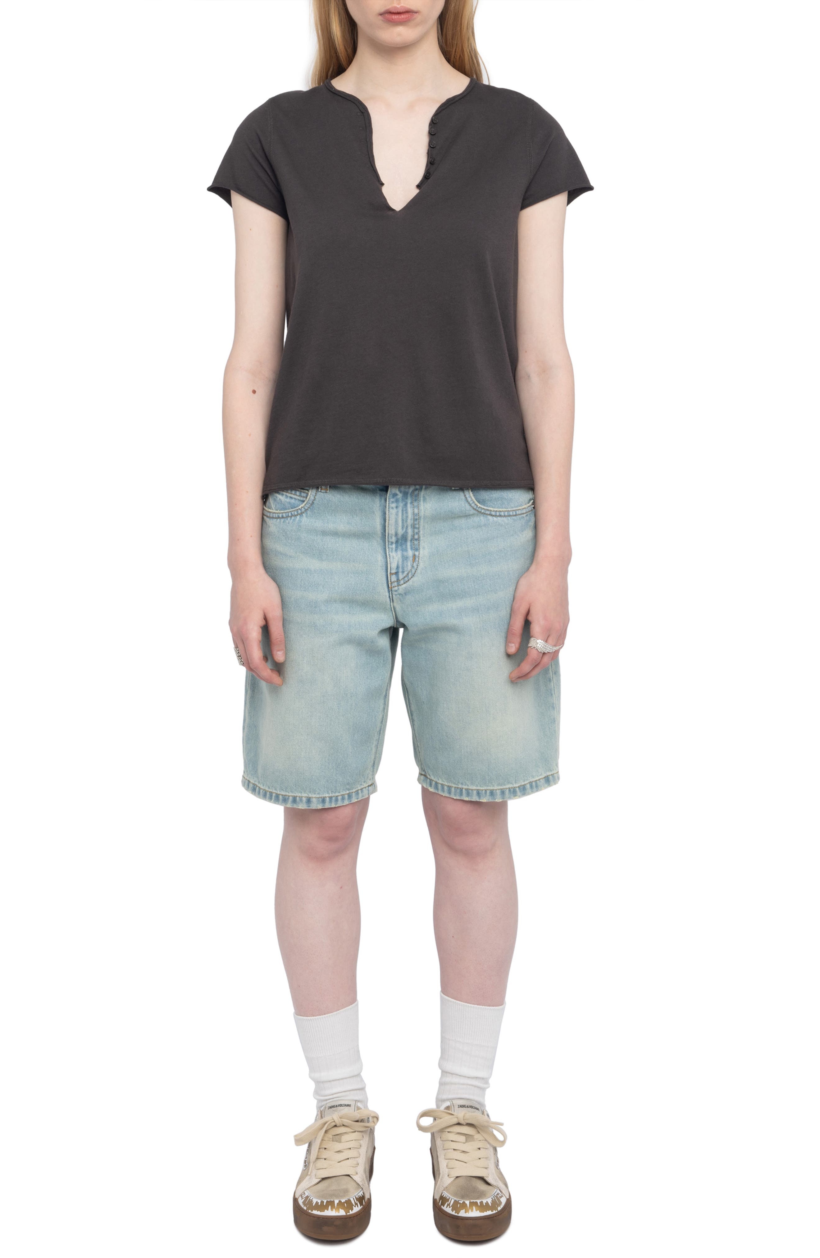 Zadig & Voltaire Tuni Wings Strass Embellished Keyhole Cotton Graphic T-Shirt in Dark Chocolate at N - 8