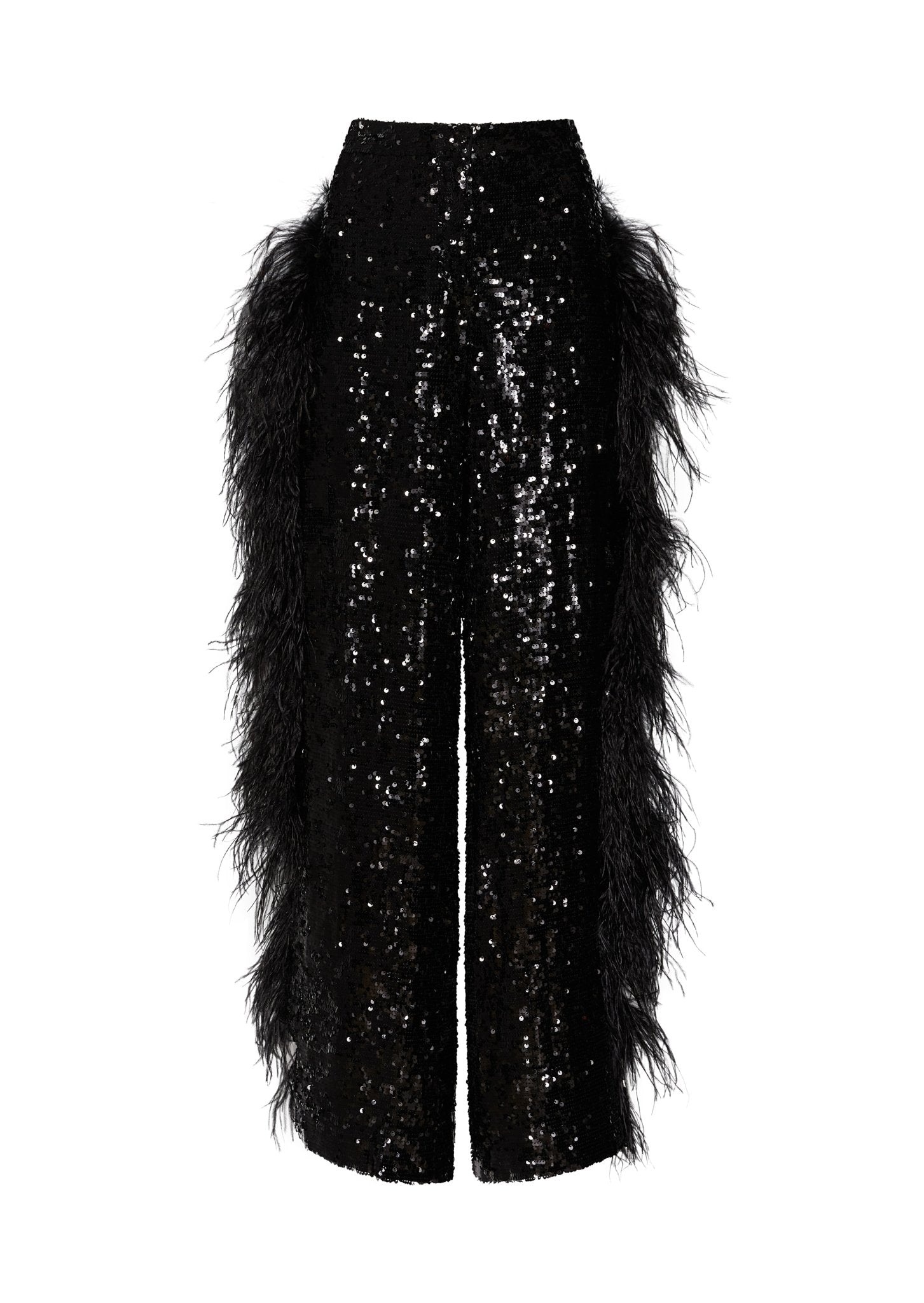 Sequin Relaxed Trouser with Feathers - 1