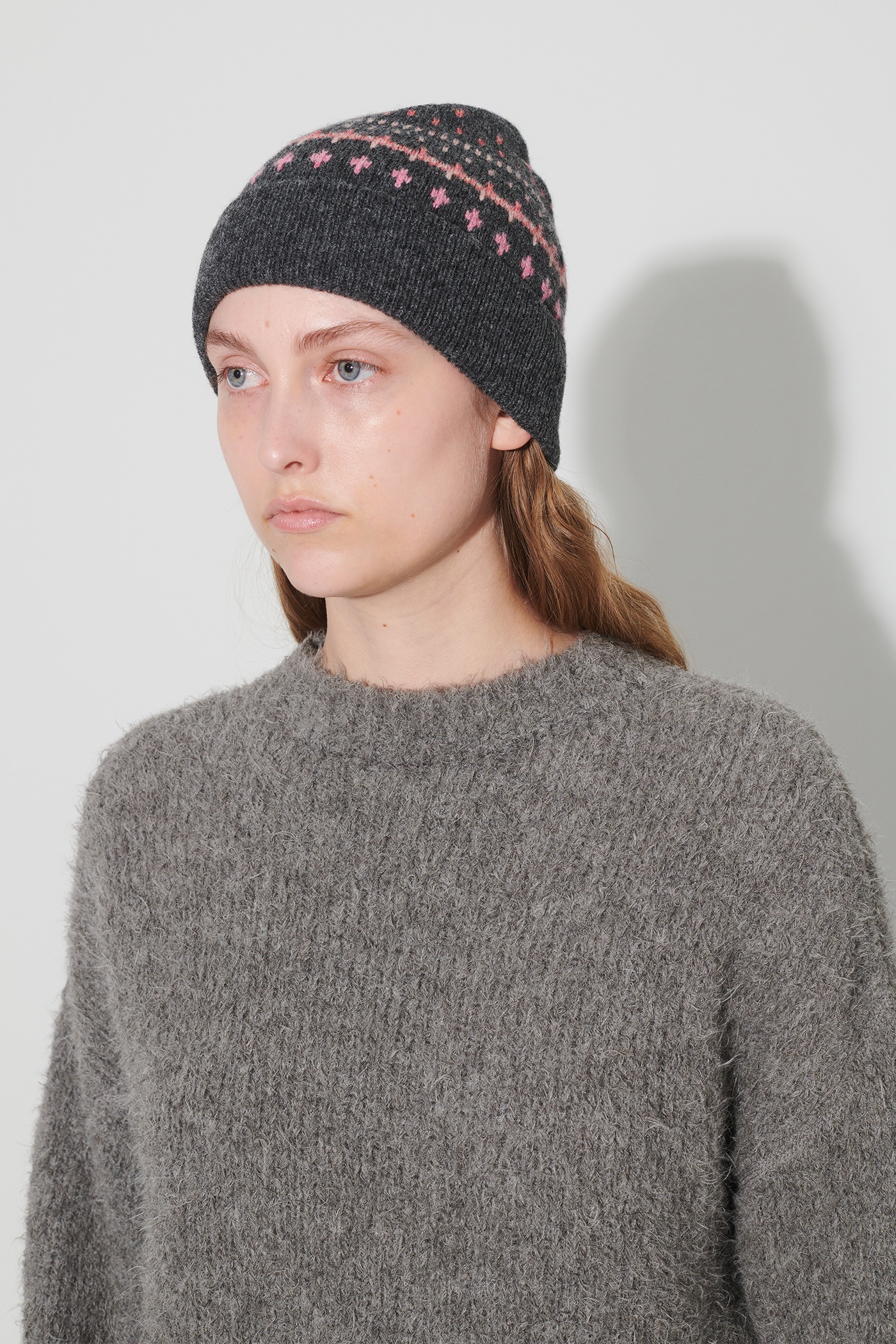 Knit Hat Slate Grey Faux Isle - 2