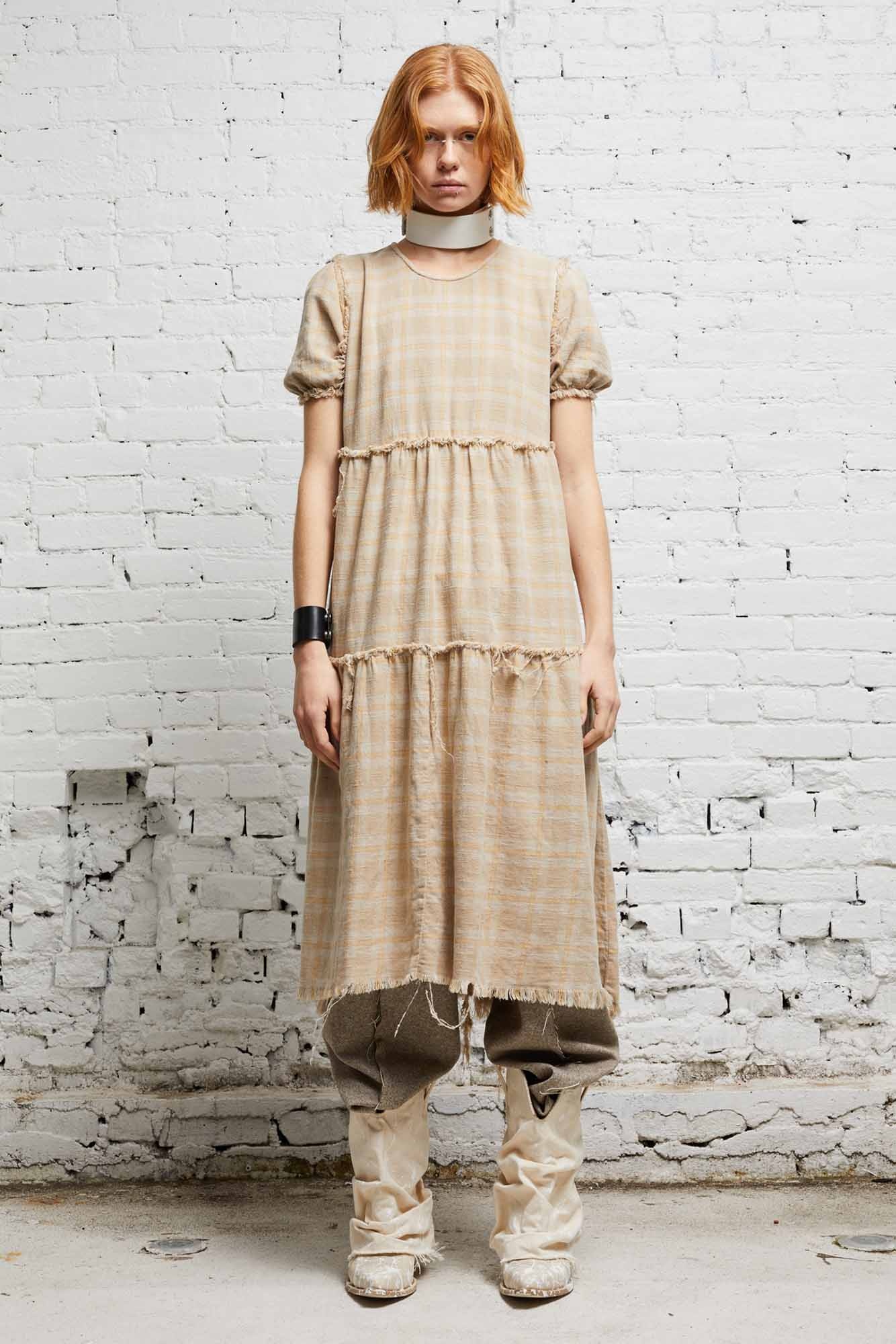 SHREDDED RELAXED MIDI - OVERDYED KHAKI PLAID - 2