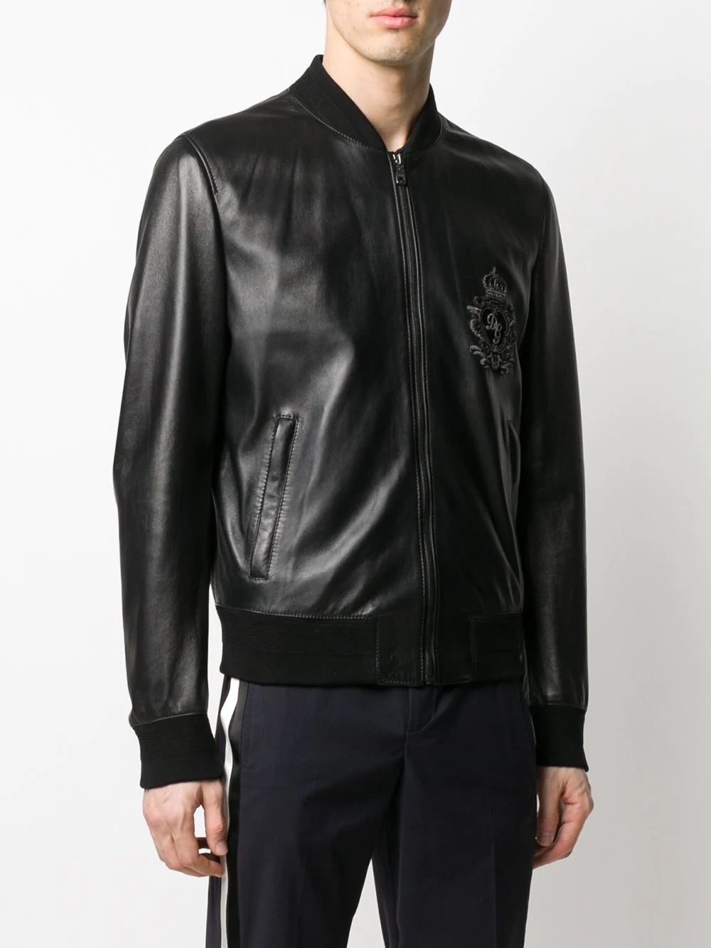 DG patch leather bomber jacket - 3