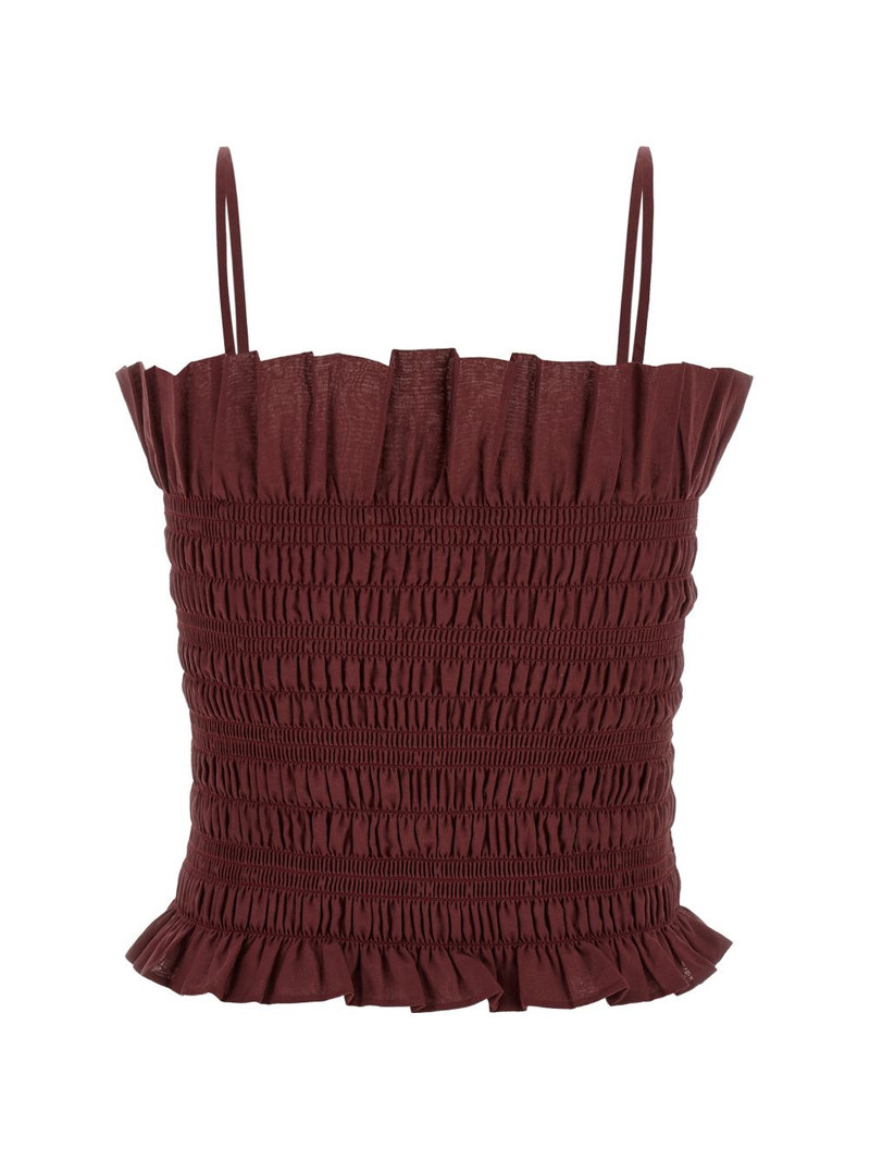 THE ANDAMANE Suri smocked ruffled sleeveless top outlook