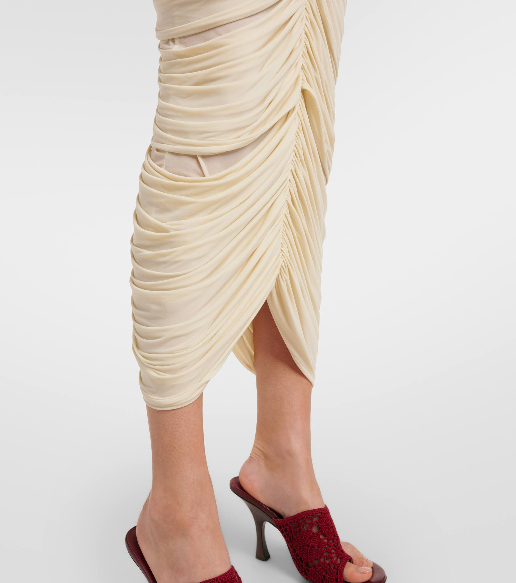 Floral-appliqué ruched midi skirt - 5