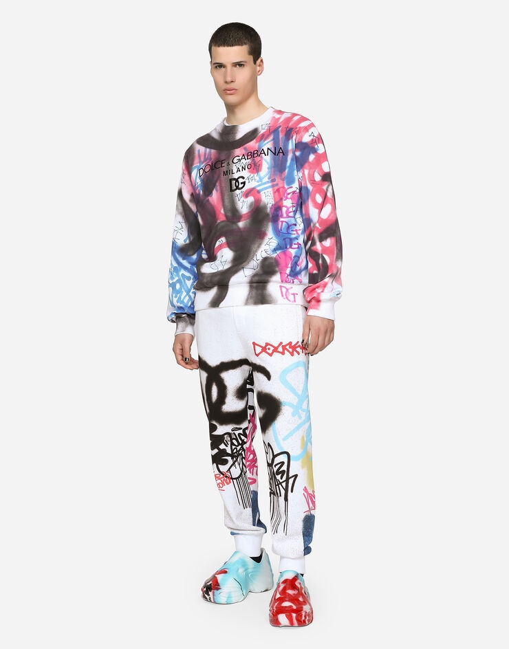 Embroidered jersey sweatshirt with spray-paint graffiti print - 4