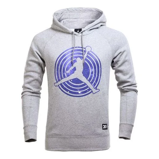 Men's Air Jordan 11 Fleece Po Casual Sports Fleece Lined Long Sleeves Printing Hooded Gray 823715-06 - 1