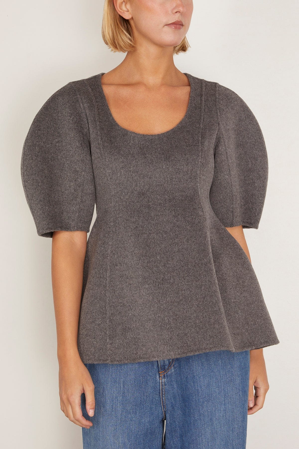 Sculptural Double-Faced Top in Mid Grey Melange - 3